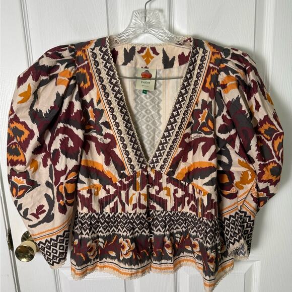 Farm Rio Toucans Scarf Cream Puffed Sleeve Blouse XL - Picture 2 of 8